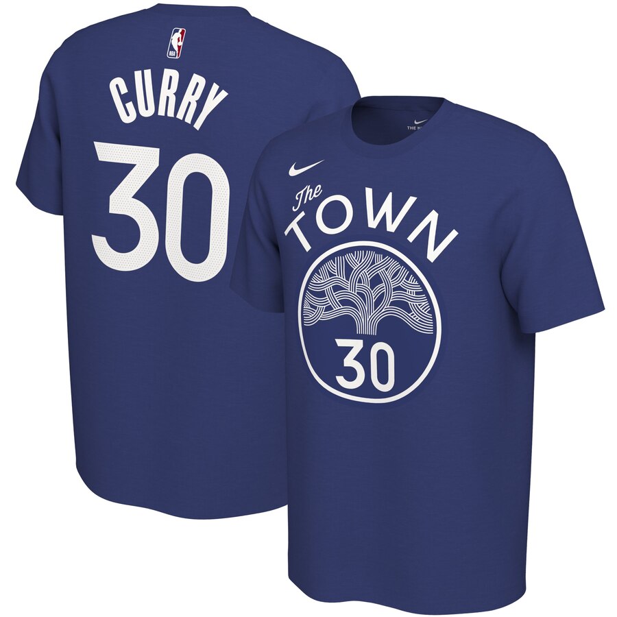 Men 2020 NBA Nike Stephen Curry Golden State Warriors Blue 201920 City Edition Variant Name Number TShirt